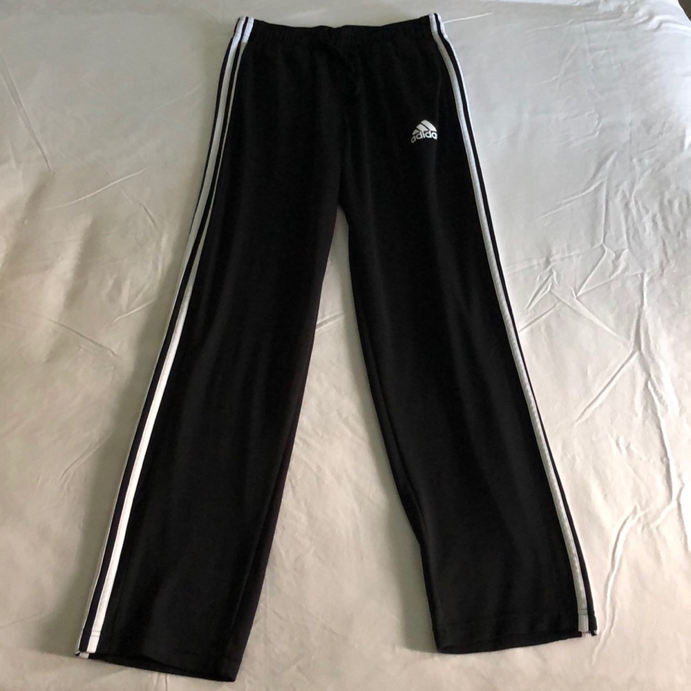 Adidas Athletic Pants. Black & White 3-Stripe, M
